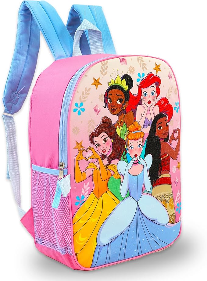 Disney Princess Backpack and Lunch Box Set - Bundle with 15" School Bag, Lunch Bag, Water Bottle, Stickers, More | Disney Princess Backpack with Lunchbox for Girls, Kids
