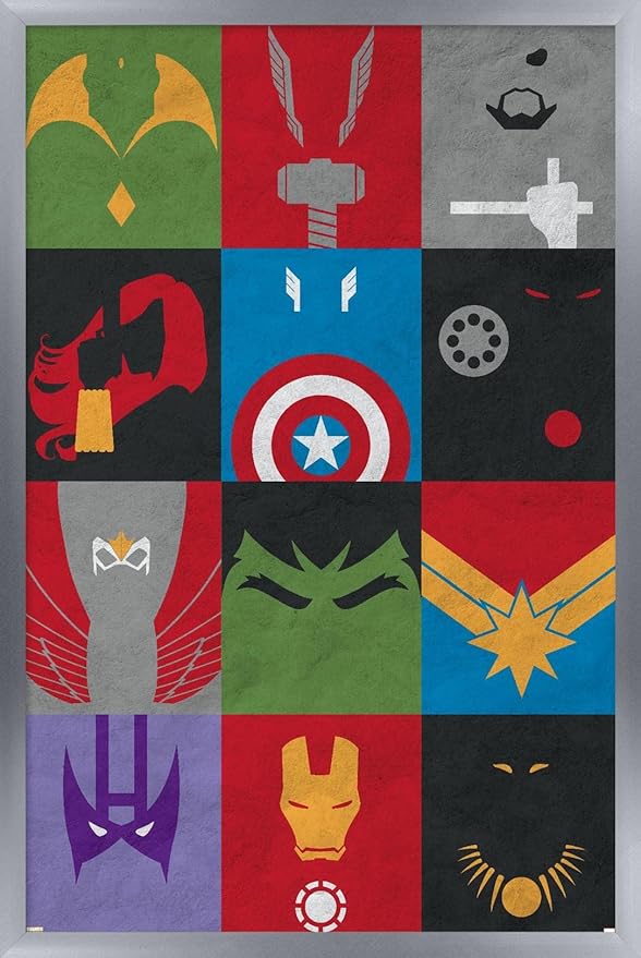 24X36 Marvel Comics Avengers - Minimalist Grid Wall Poster, 36L" x 24W", Silver Framed Version