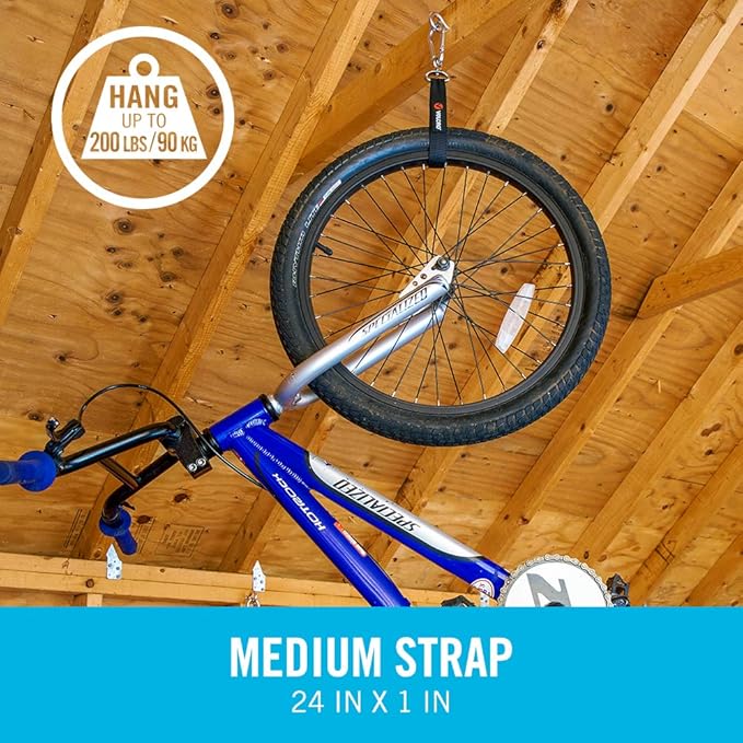 VELCRO Brand Easy Hang Strap | Heavy Duty Outdoor Storage Extension Cords, Cables, Tools, Bikes | Organization for Garden, Shed, RV |, Medium - up to 200 lbs, Black, 1 Count (Pack of 1)