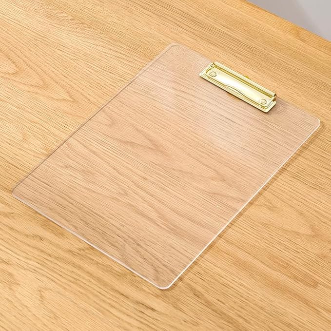 Thick Acrylic Clear Clipboards with Gold Clip 2-Pack, Durable Stylish Clipboards with Low Profile Clip