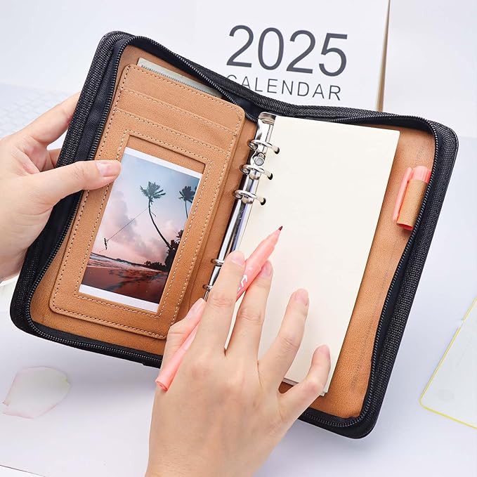 Pink A6 Budget Binder Zipper PU Leather Binders Cover Refillable 6 Rings Loose Leaf Binding Cover for Planner Traveller Journal Accessories Supplies (Pink A6 Binder)