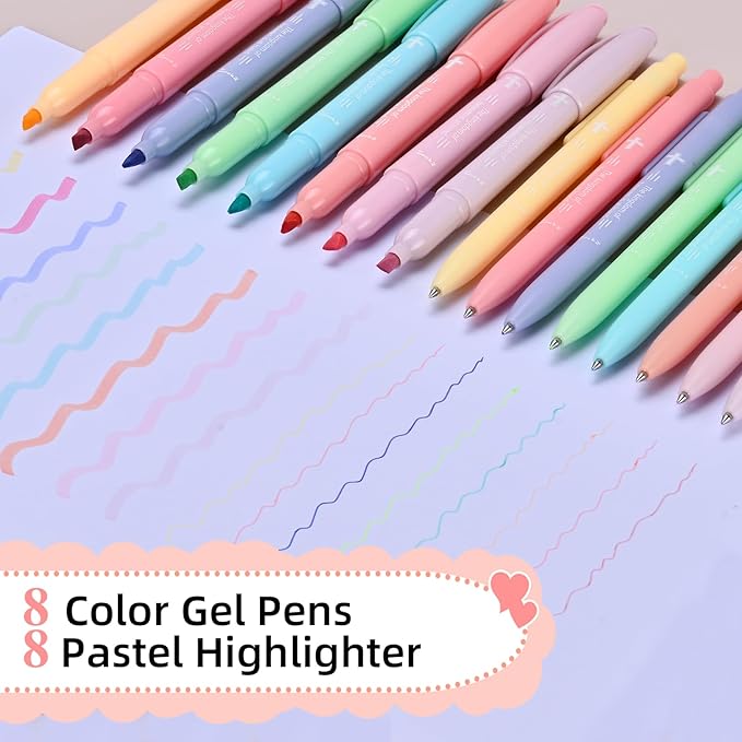 7-ackz Bible Highlighters Assorted Colors and Gel Pens Set, 8 Pastel Highlighter Markers 8 Colored Ink Gel Pens, 75 Tabs,Quickly Dry for Bible Study, Motivational Gift for Christians