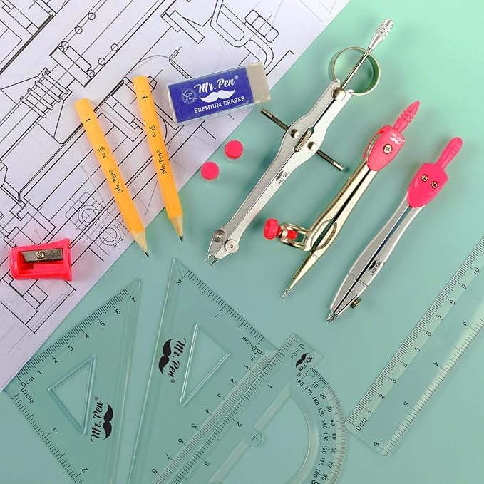 Mr. Pen- Geometry Set, 13 pcs, Compass for Geometry, Protractor Set, Geometry Kit Set with Shatterproof Storage Box, Geometry Kit, Drawing Tools, Drafting Set