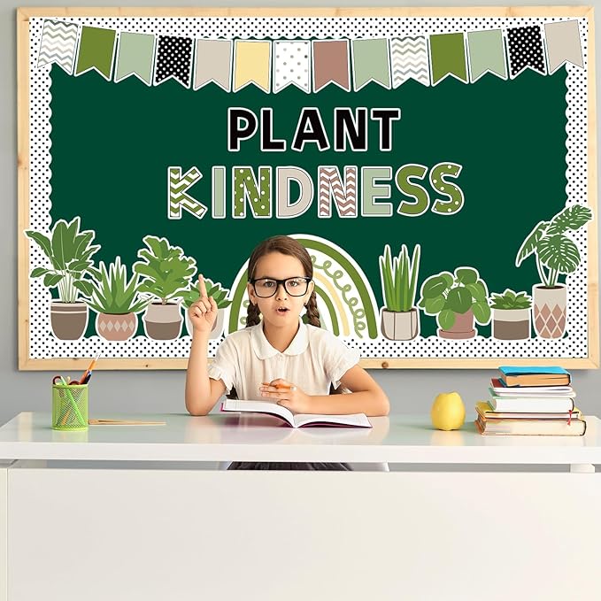 ZOiiWA 98 Pcs Spring Greenery Bulletin Board Decorations Plant Kindness Bulletin Board Set Greenery Classroom Decoration Colorful Greenery Rainbow Cutouts for School Home Office Wall Decor