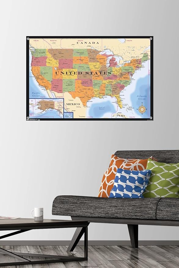 Map - USA Time Zones Wall Poster with Push Pins