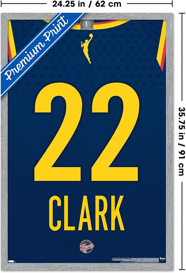 WNBA Indiana Fever - Caitlin Clark Jersey Wall Poster, 34L" x 22.4W", Gray Framed Version