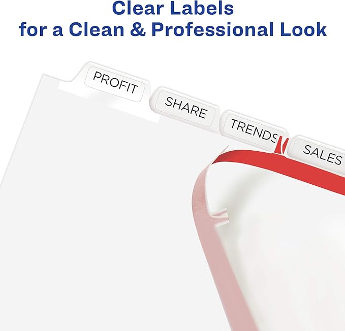 Avery 8-Tab Extra Wide Binder Dividers, Easy Print & Apply Clear Label Strip, Index Maker,White, 1 Set (11439)