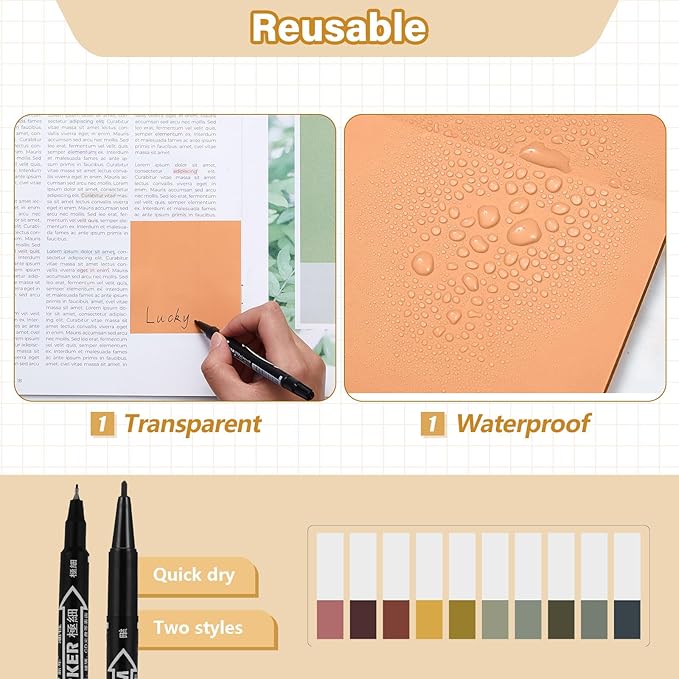 Jutom 39 Pcs Aesthetic Book Annotation Kit Highlighter with Pencil Case Bag Gel Pen Transparent Sticky Note Taking Bible Study College School Supplies(Khaki,Cute Style)