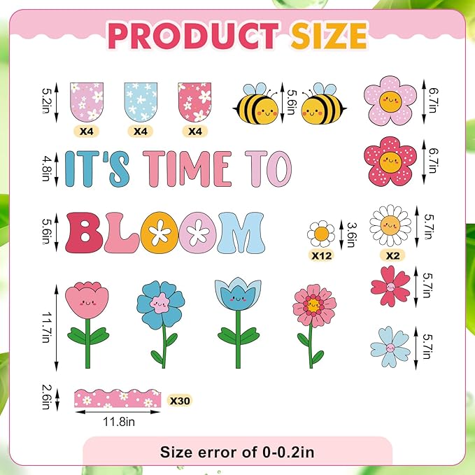 81 Pcs Spring Classroom Bulletin Board Decorations It's Time to Bloom Bulletin Board Colorful Flower Cutouts Classroom Wall Decor for Spring Elementary School Teacher Chalkboard Supplies