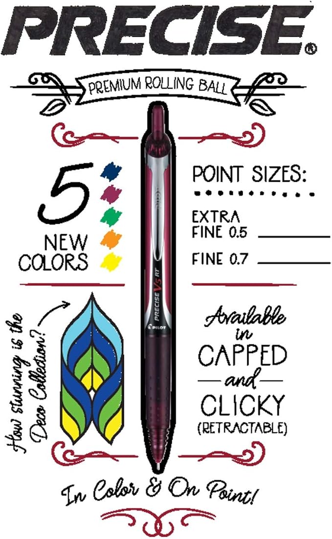 Pilot Precise V5 RT Refillable & Retractable Rollerball Pens, Extra Fine Point Pens 0.5 mm, Red, Pack of 2 - Ideal for School, Journaling & Office Writing