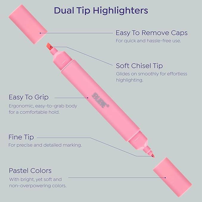 BLIEVE- Aesthetic Bible Highlighters No Bleed Through Assorted Colors, Cute Highlighter Dual Tip For Journaling Supplies And Accessories, Bible Highlighters And Pens No Bleed (CANDY)