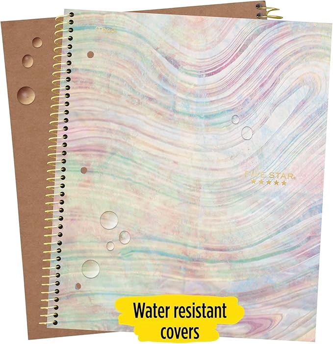 Five Star Spiral Notebooks, 1 Subject, College Ruled, 11" x 8-1/2", Cute Designs Bright Colors, 3 Pack, Design May Vary.