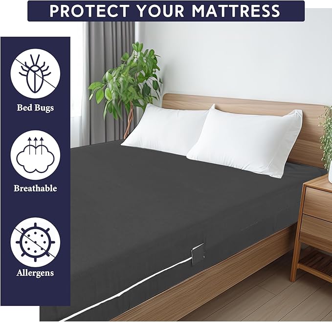Zippered Mattress Fitted Protector Deep Mattress Encasement Soft Zipper Fitted Sheet Microfiber Bed Sheet Cover for Bed(Dark Gray,Twin,12-16in)
