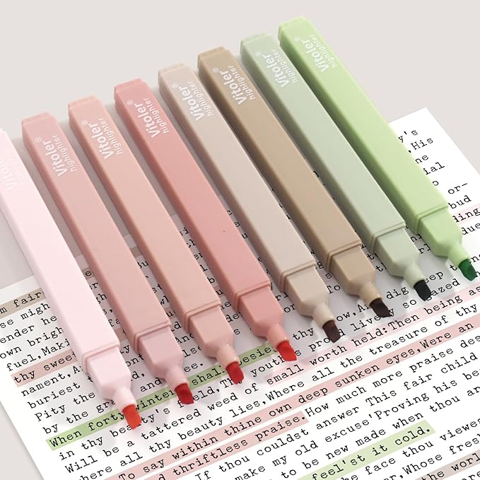 Vitoler Highlighters Assorted Colors,8pcs No Bleed Bible Chisel Tip Highlighters,Aesthetic High lighters for Office Supplies