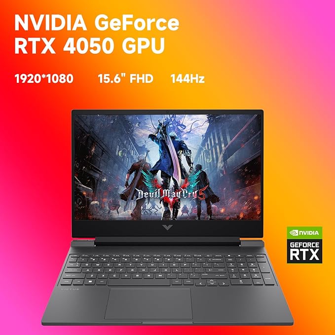 HP Victus RTX 4050 AI Gaming Laptop with Copilot, 15.6 FHD 144Hz, AMD Ryzen 7 7445HS(Beats Intel i7-13700), NVIDIA RTX 4050, 32GB DDR5 RAM, 1TB SSD, Backlit KB, Bundle with PCO Laptop Cooler