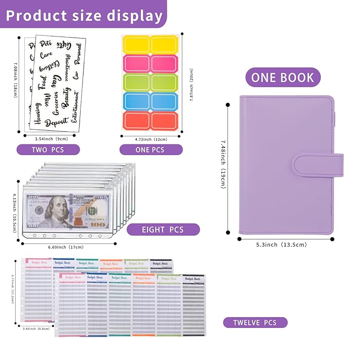 NICOOTHBudget Binder Cash Envelopes A6 Money Saving Binder with Zipper envelopes (Purple)