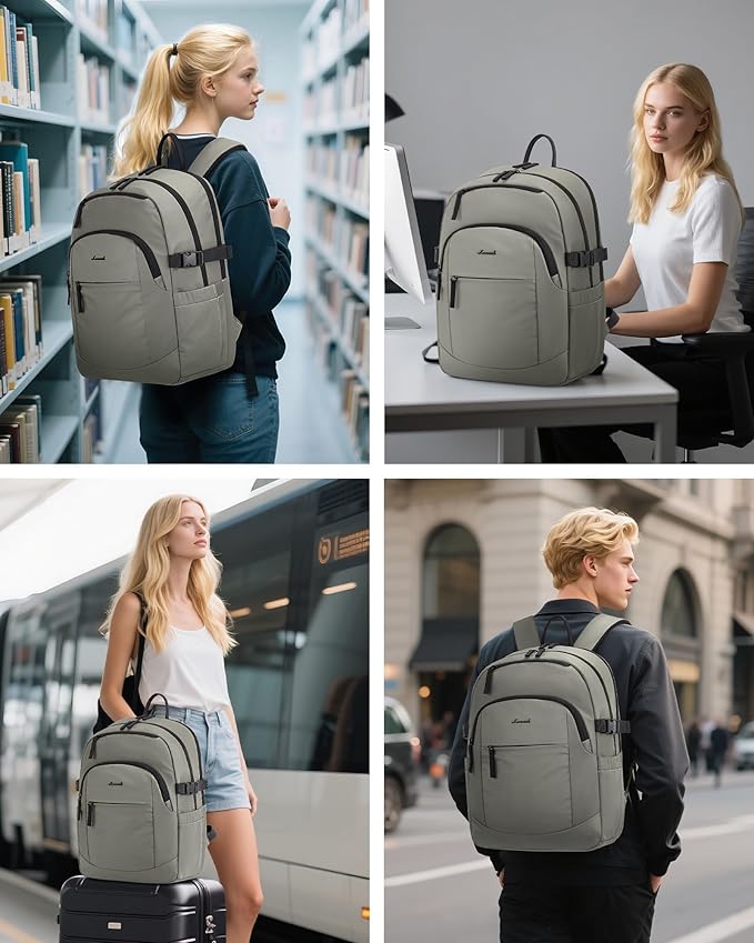 LOVEVOOK 5-Layer 17.3 Inch Laptop Backpack for Women, Work Business Computer Bag, College School Daypack, Travel Personal Item & Casual Purse, Sage Green