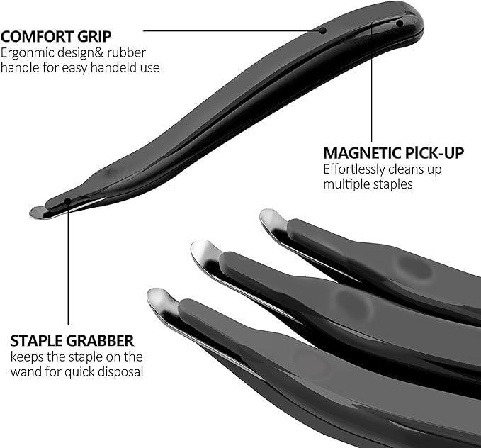 KTRIO Magnetic Staple Remover Tool 4 Pack, Professional Stapler Removers Flat Staple Puller Stick for Classroom, Office, Home, Classic Black