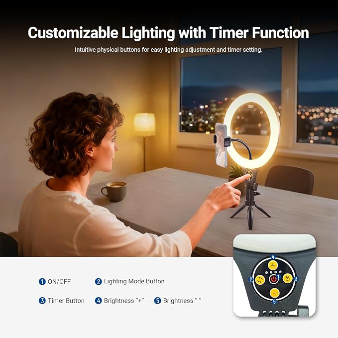 NEEWER Entry Level Version 10.5" Desk Ring Light w Tripod Stand/Phone Holder Compatible with iPhone, Timer/Remote, 10W CRI85+ LED Lighting for Selfie Makeup Streaming Recording Video Conference, N25