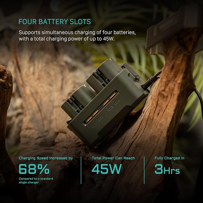 Tilta LP-E6 Portable Charging Station | Charge 4 Batteries w/USB-C PD 45W Fast Charge | Safe for EOS R5 Mark II, R6 Mark II, R7, R6, R5, R, 5D Mark IV, 6D, 7D Mark II, 90D, 80D, 70D, 60D | Green