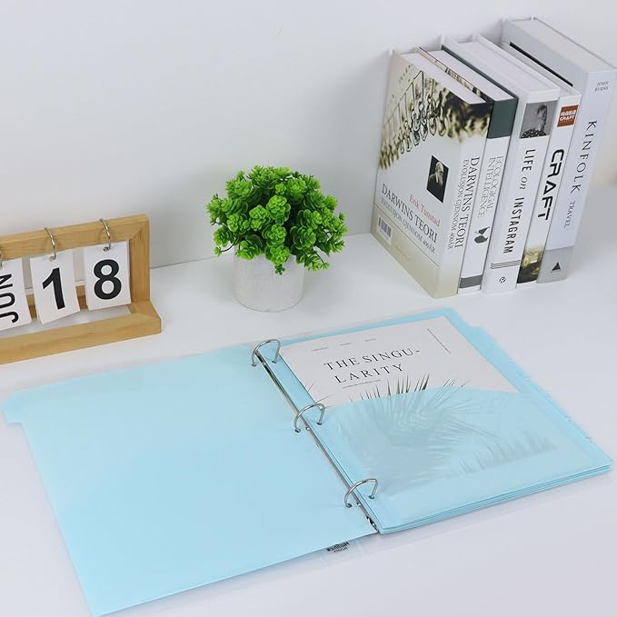 Koqye Binder Dividers with Pockets - 8 Plastic Dividers for 3 Ring Binders - A4 Bividers with Tabs for Planners (Blue - 1 Pack)