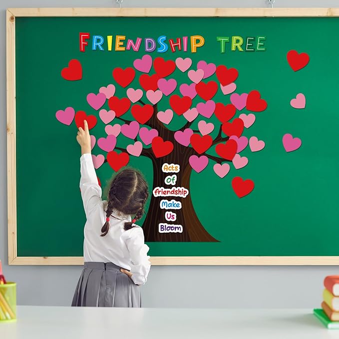 Pajean Valentines Day Bulletin Board Decorations Classroom Tree Bulletin Board Set Friends Tree Cutouts Happy Valentines Day Hearts Wall Decor for Elementary School Chalkboard Supplies