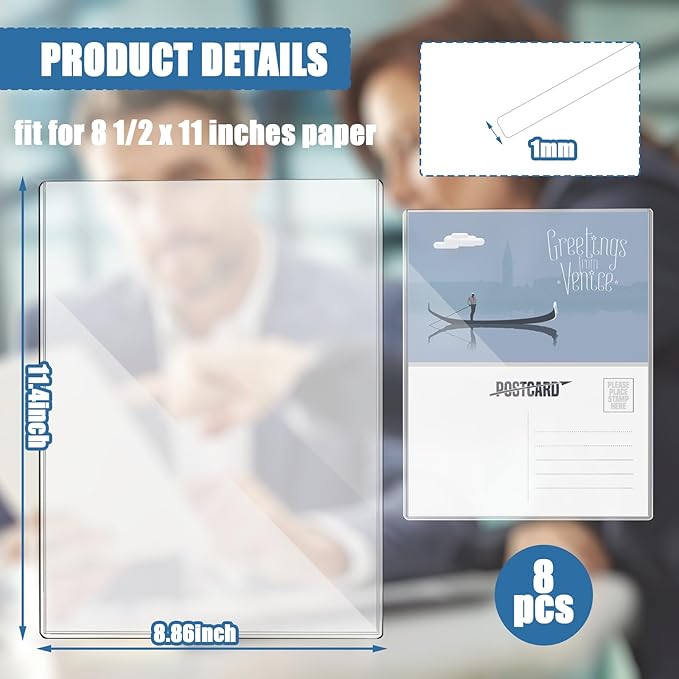 8 1/2" x 11" Rigid Print Protectors Clear Sheet Protectors Hard Plastic Paper Page Magazine Protectors for Collectors Rigid Top Loaders Document Holder Birth Certificate Protector (8)