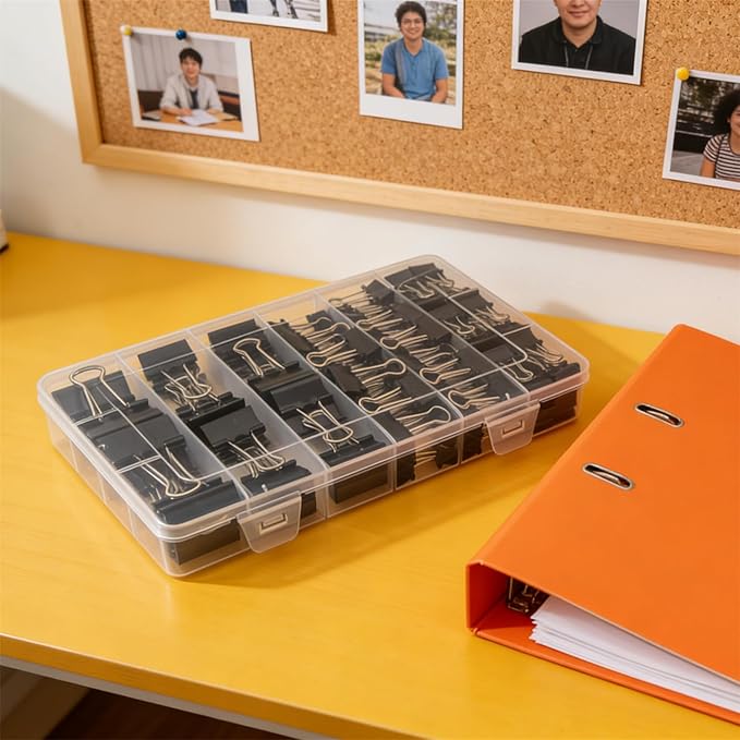 106 Pcs Black Binder Clips Paper Clamps Kit Assorted Sizes Large, Medium, Small，X Small for Paper Clips Office, School and Home
