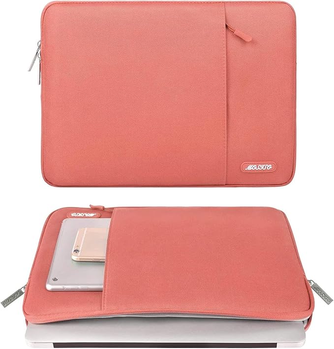 MOSISO Laptop Case 16 inch, 15-15.6 inch Laptop Sleeve Compatible with MacBook Pro 16 M4 M3 M2 M1, HP Acer Dell Lenovo ASUS Notebook, Polyester Vertical Computer Sleeve Bag with Pocket, Coral