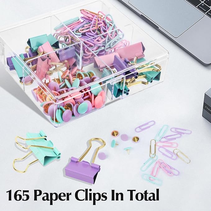 Cute Paper Clips Binder Clips Combo Set, Assorted Size Paper Clips for Office, Cute Office Supplies Set,