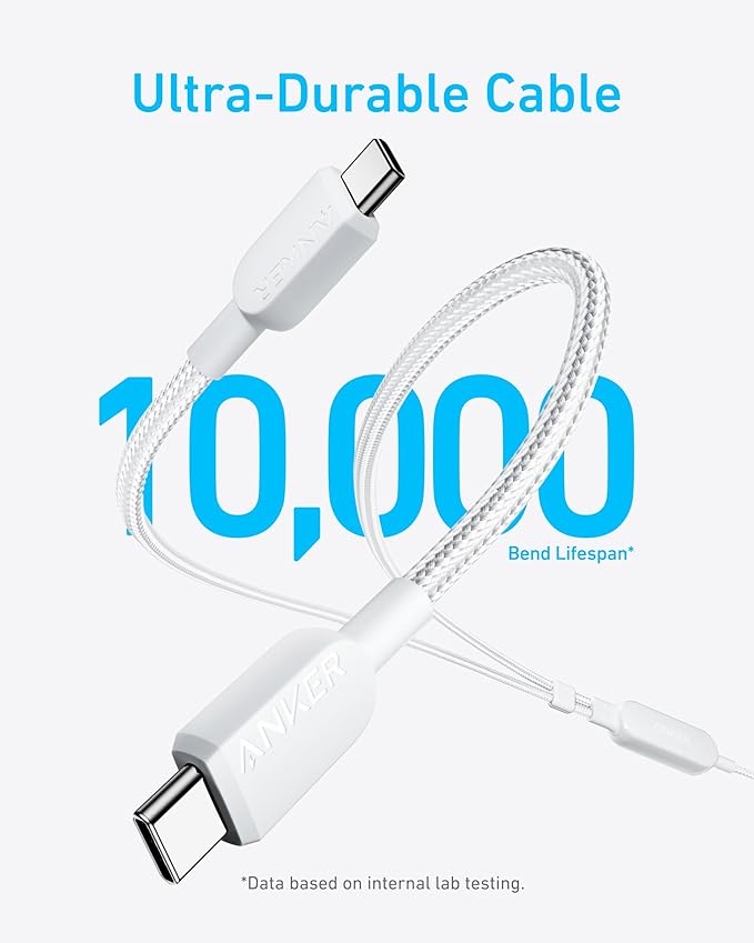 Anker Cable,6FT 2-in-1 USB C to USB C Cable 140W Max,Fast Charging for iPhone 17/17 Pro Max/16 Series,MacBook Air/Pro,and More(Braided,White)