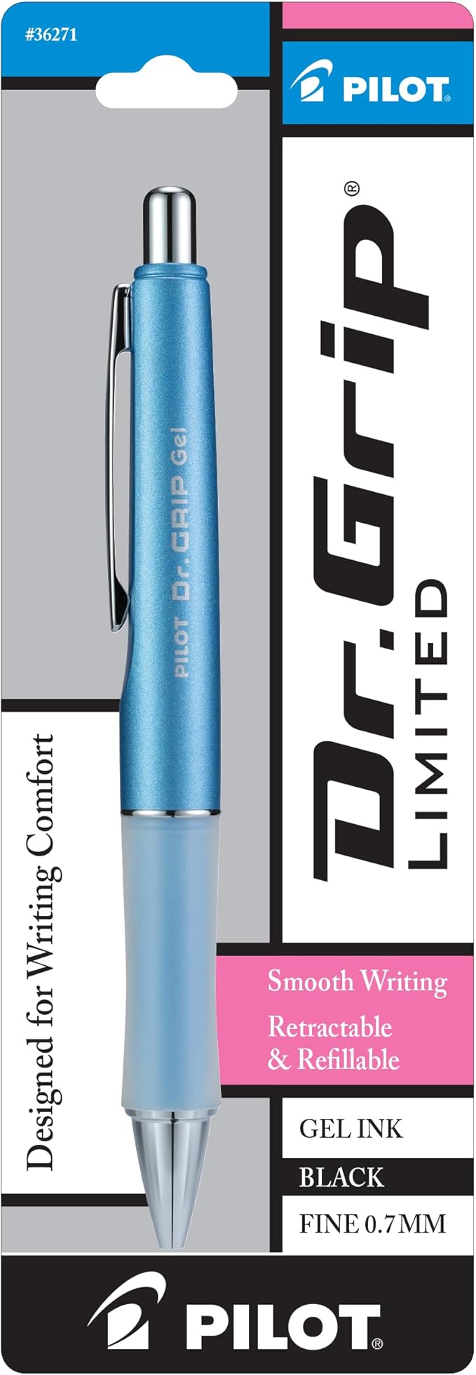 PILOT Dr. Grip Limited Refillable & Retractable Gel Pen, Fine Point, Black Ink, Single Pen - Ideal for School, Journaling & Office Writing