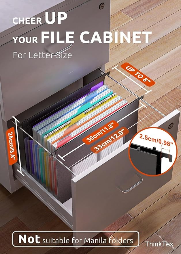 ThinkTex Plastic Expanding Hanging File Folders, 7 Innovative 1.2" Accordion Pockets, Large Capacity, Multi-Color Tabs, Letter Size for File Cabinet - 1-Pack