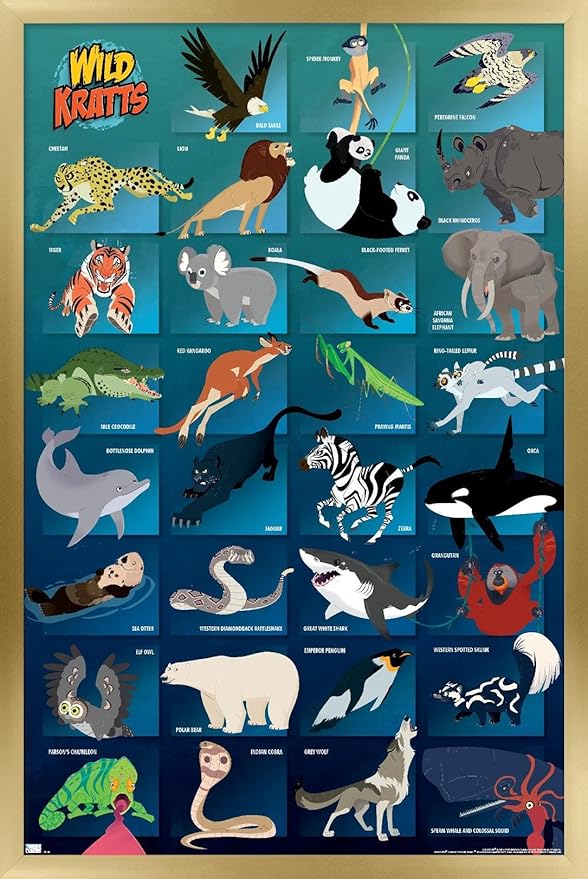 Wild Kratts - Grid Wall Poster, 34L" x 22.4W", Gold Framed Version