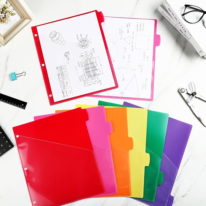Epakh 24 Pcs Binder Dividers for 3 Rings Binders Index Dividers with Two Clear Pockets Plastics Sheets Protectors with Tab Labels for School Office Organization (Colorful)
