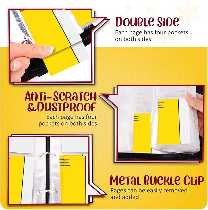 Binder 4 Pocket, Collectible Trading Card Album Fits 400 Cards, 50 Removable Sleeves, Portable Collection Holder, Game Case Book With Zipper for Gifts, Yellow