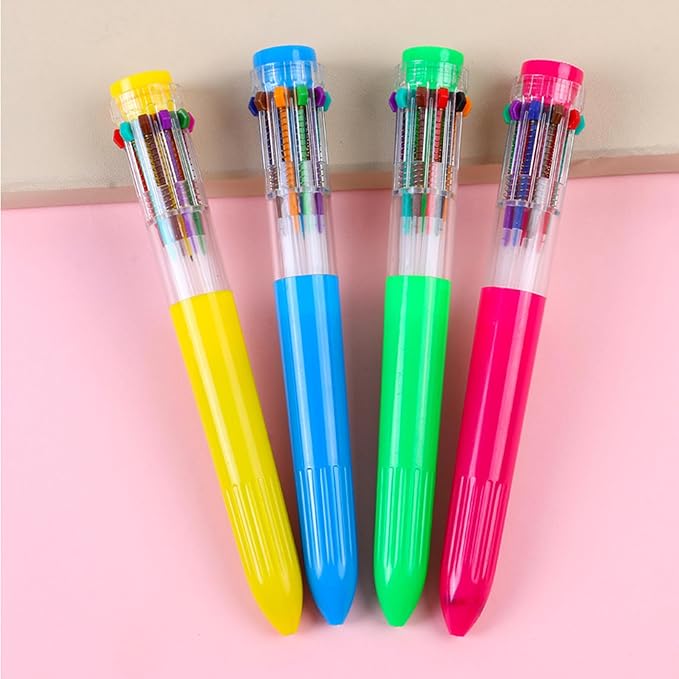 HeTaoCat Multicolor Pens 3 Pack 0.5mm 10-in-1 Retractable Ballpoint Pens - 10 Colors Transparent Barrel Ballpoint Pen for Office Supplies (Green)