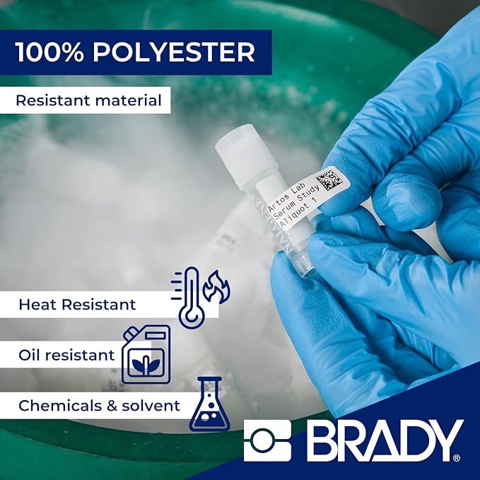 Brady Authentic (M5-97-488) Solvent Resistant Polyester Labels 0.9 in H x 0.9 in W Black on White, 280 Labels. for use with The BMP51 and M511 Label Printers