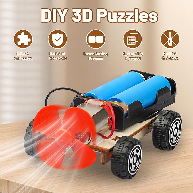 STEM Science Kits for Kids Age 8-12, 6 Set Wind-Powered Cars Science Experiments 8-10 9-12, Wood Building Crafts Kit for Boys Girls, School Classroom STEM Projects Toys Gifts for 8 9 10 12 13 Year Old