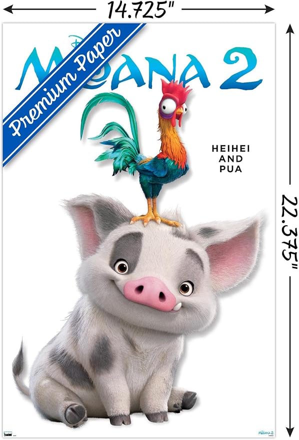 Disney Moana 2 - Heihei and Pua Feature Series Wall Poster, 22.4L" x 14.7W", Premium Unframed Version