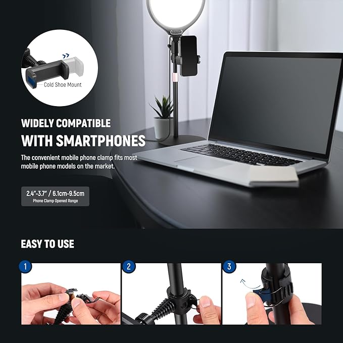 NEEWER Basics 2 Pack 10.5" Desktop LED Ring Light with Stand for Desk/Phone Holder, 3000-6500K Full Screen 15W Panel Lighting for iPhone Recording Streaming Selfie Laptop Webcam Video Conference, R10