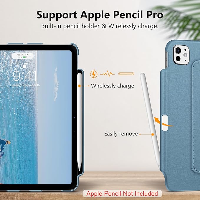 Fintie Rotating Case for iPad Pro 11-inch (M5) 2025 / (M4) 2024 - [Built-in Pencil Holder] 360 Degree Swiveling Smart Stand Protective Cover, Auto Sleep/Wake, Ocean Blue