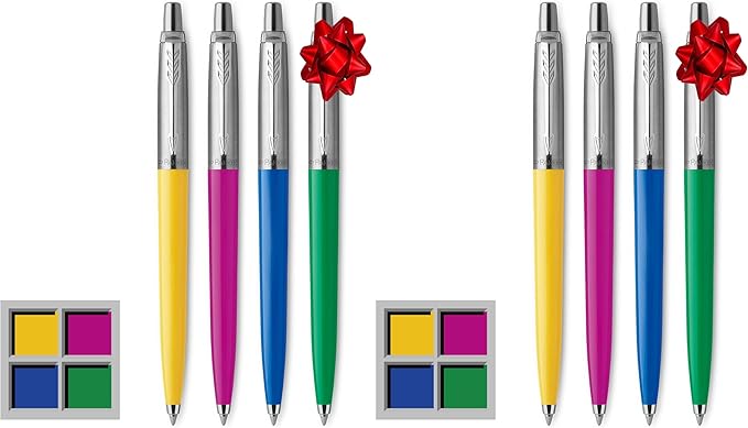 Parker Jotter Originals Ballpoint Pen Collection, Assorted Retro Finishes, Medium Point, Black Ink, Colorful Stationary, Desk Essentials, Signature Design, 4 Count (Pack of 2)