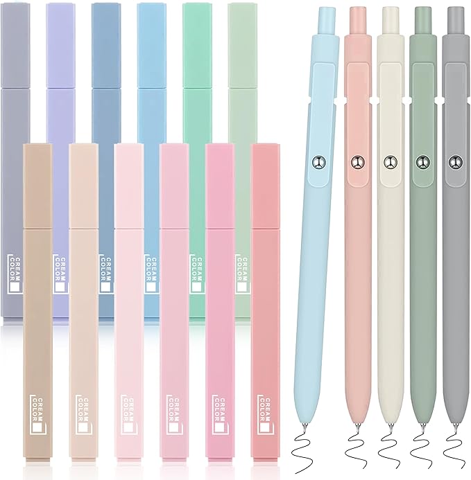 12 Pastel No Bleed Bible Highlighters and 5 Black Pens Set, Cute Aesthetic Assorted Colors Markers for Bible Studying Journaling Office School Supplies, Quick Dry
