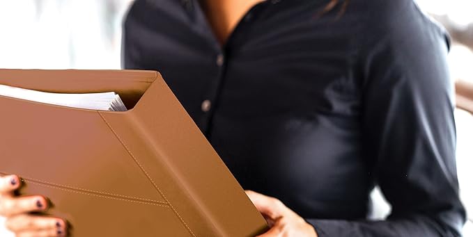 GOLD SEAL 7 Ring Executive Check Binder with Zipper Pouch, Padded Textured Premium Leatherette Cover, for 9" x 13" 3 Per Page Business Checks, 600 Check Capacity Checkbook Holder (Tan)