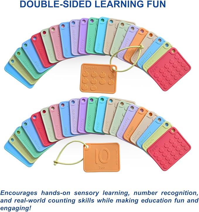 Sili123s Number Flash Cards, Non-Toxic Silicone Number Flash Cards for Toddlers 1-3, Montessori Sensory Fruits Counters Math Manipulatives Flashcards, Dishwasher Safe Baby Cards