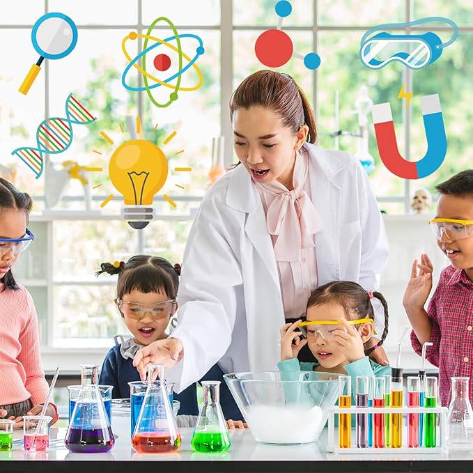 78Pcs Science Classroom Bulletin Board Decorations with Borders, Classroom Decor Paper Cutouts Teacher Must Haves Science Theme Back to School Home Office Decorations