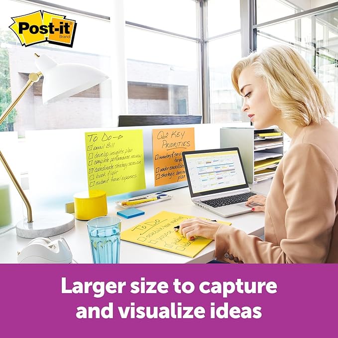 Post-it Super Sticky Big Notes, 11 in x 11 in, 1 Pad, 2X The Sticking Power, Neon Orange (BN11O) (Pack of 6)
