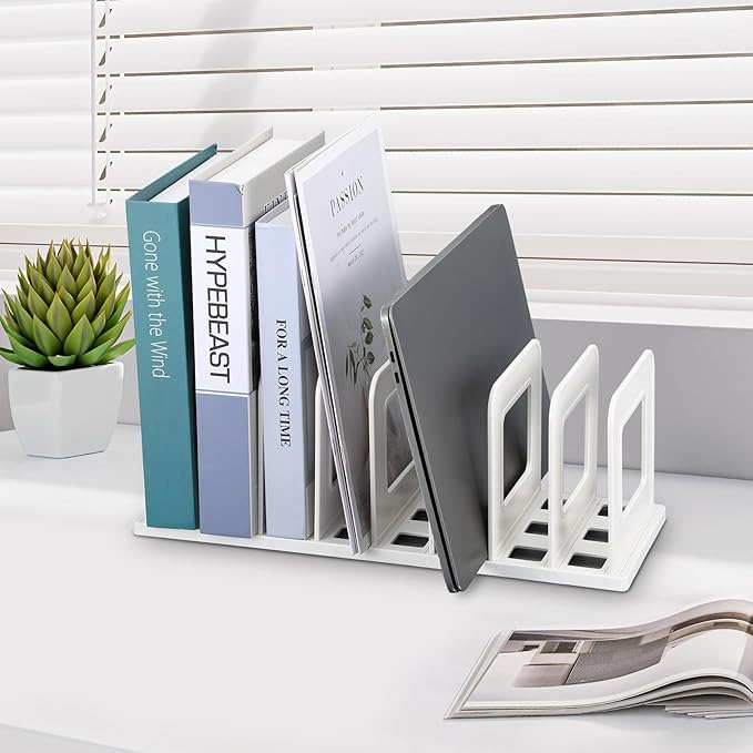 2 pcs Adjustable Vertical File Sorter Sturdy Plastic Expandable Upright File Holder for Notebook Magazine Desktop Organizer Bookshelf Divider Office Home School, Assemble Easily Endlessly, White