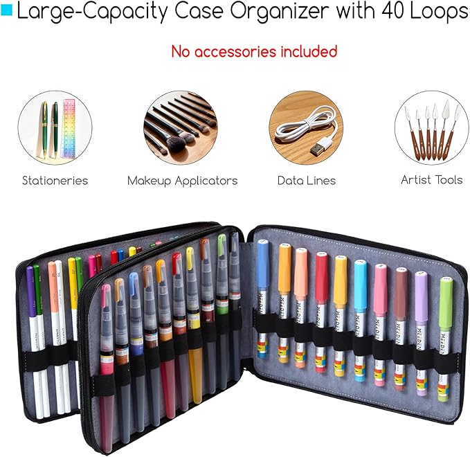 MEEDEN Pencil Marker Organizer Case: Premium PU Leather Zipper Pouch Lined with Silky Velvet - Large Capacity Pen Bag Supplies for Men & Artists – Slate Gray